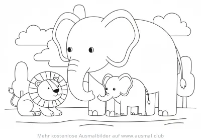 Elefant beschützt Baby Ausmalbild