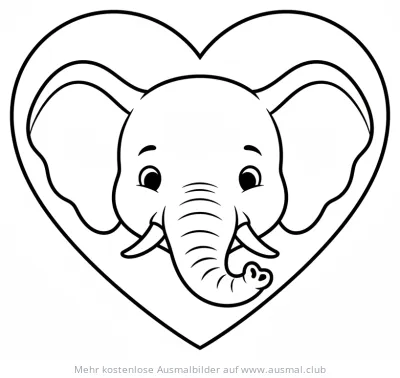 Elefant im Herz Ausmalbild
