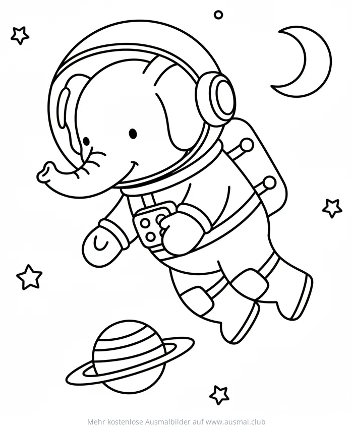 Elefant Astronaut im Weltraum Ausmalbild
