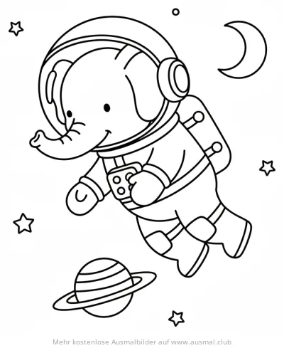 Elefant Astronaut im Weltraum Ausmalbild