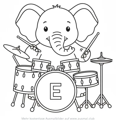 Elefant spielt Trommel Ausmalbild