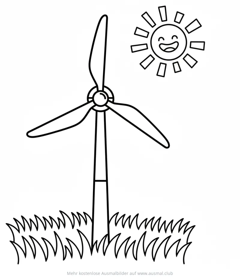 Windrad mit lächelnder Sonne Ausmalbild