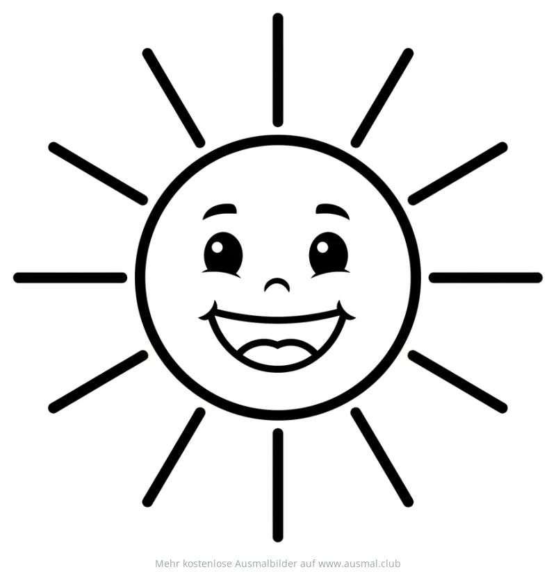 Lachende Sonne Ausmalbild mit Strahlen