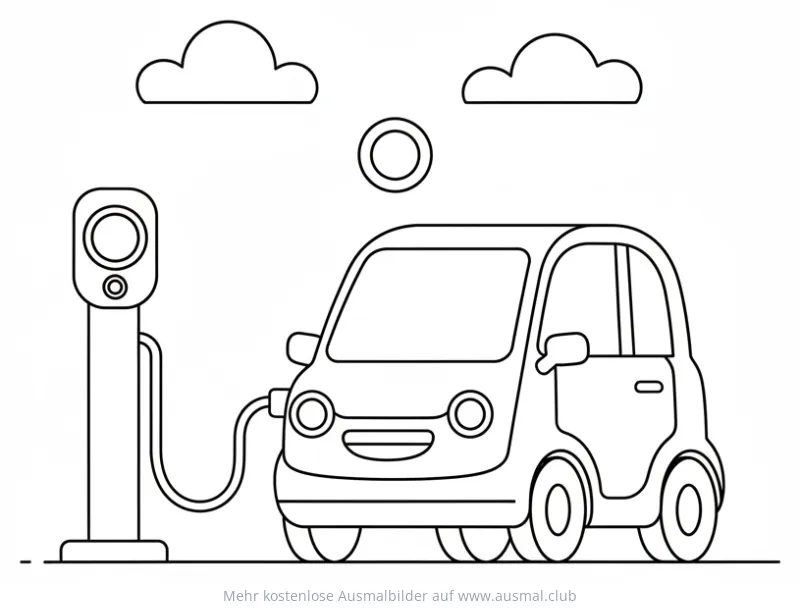 Elektroauto an Ladestation Ausmalbild