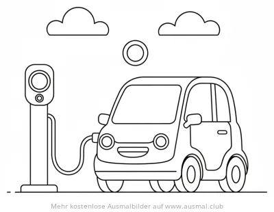 Elektroauto an Ladestation Ausmalbild