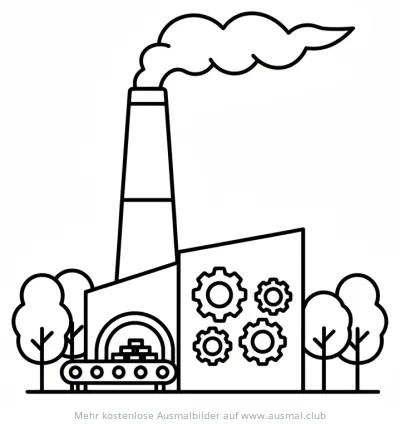 Biomasseanlage mit Schornstein, Zahnrädern und Förderband Ausmalbild