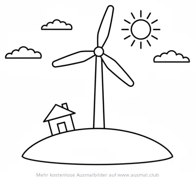 Windrad in Landschaft Ausmalbild