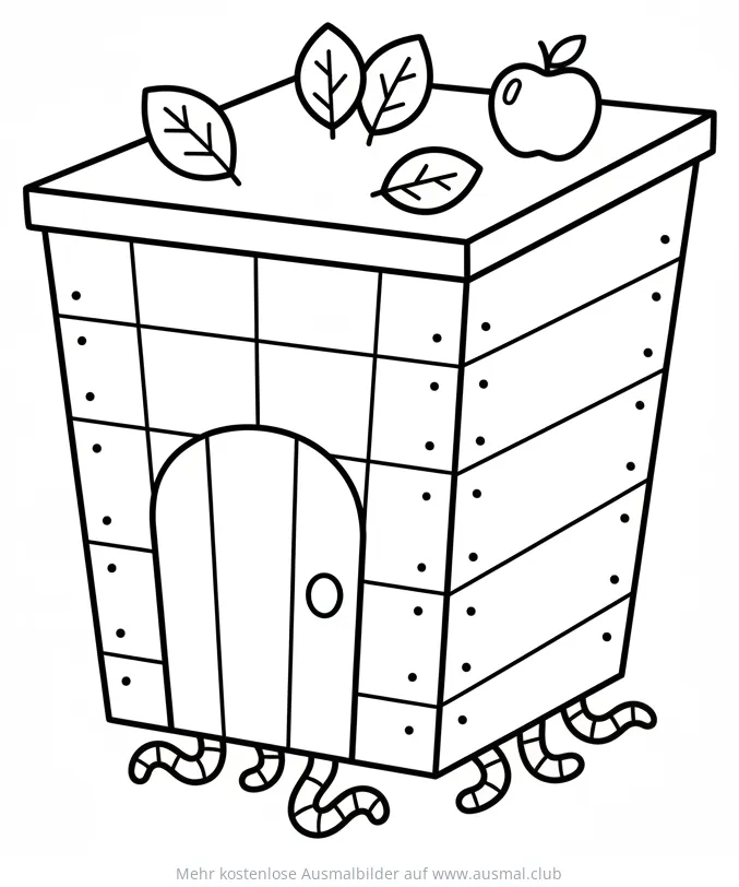 Kompost mit Blättern und Apfel Ausmalbild