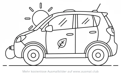 Hybridauto mit Blatt-Symbol und Sonne Ausmalbild