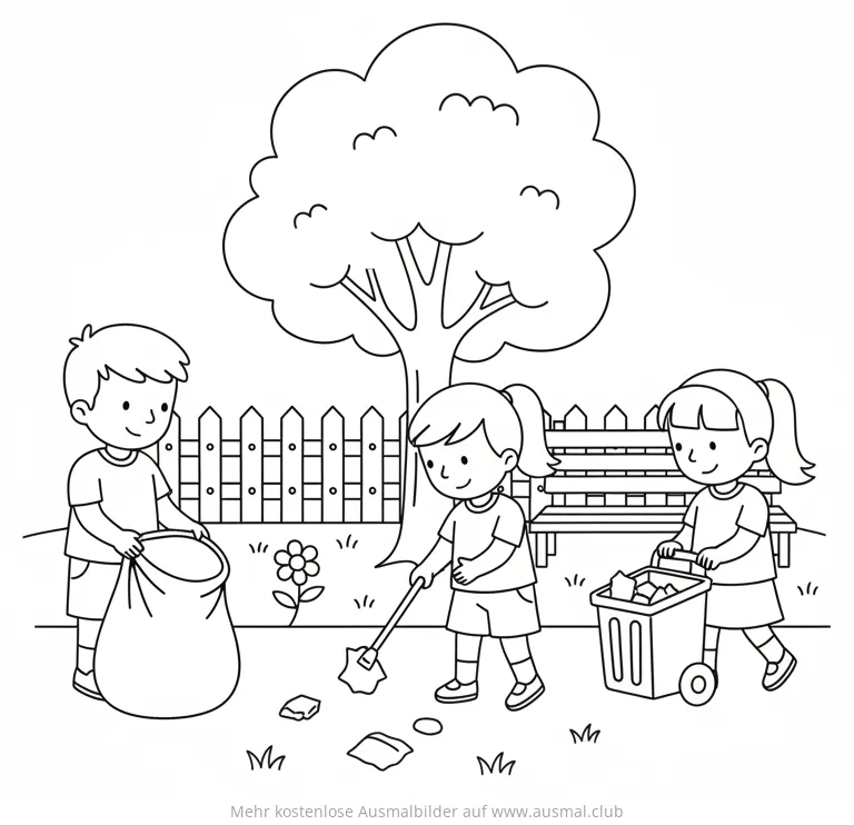 Park Aufräumen Ausmalbild mit Kindern