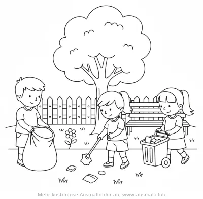 Park Aufräumen Ausmalbild mit Kindern