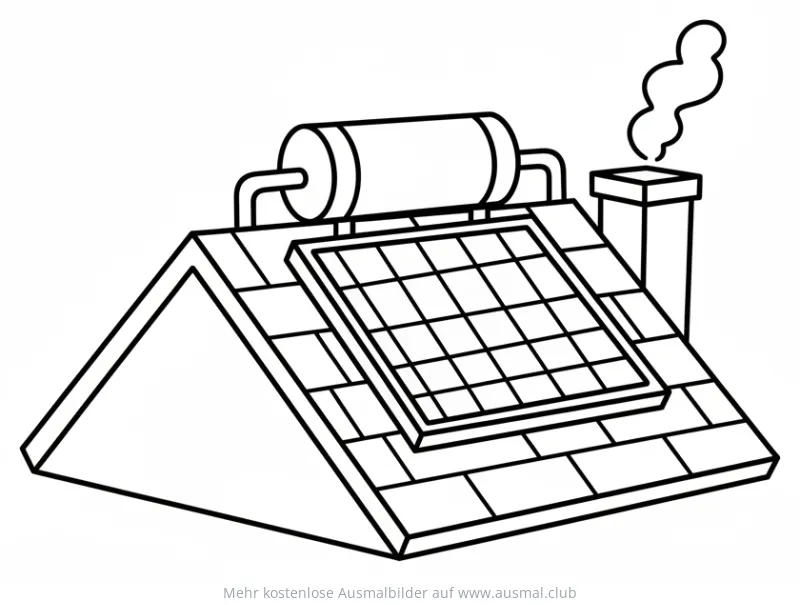 Hausdach mit Solarthermieanlage und Schornstein Ausmalbild
