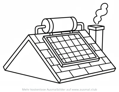 Hausdach mit Solarthermieanlage und Schornstein Ausmalbild