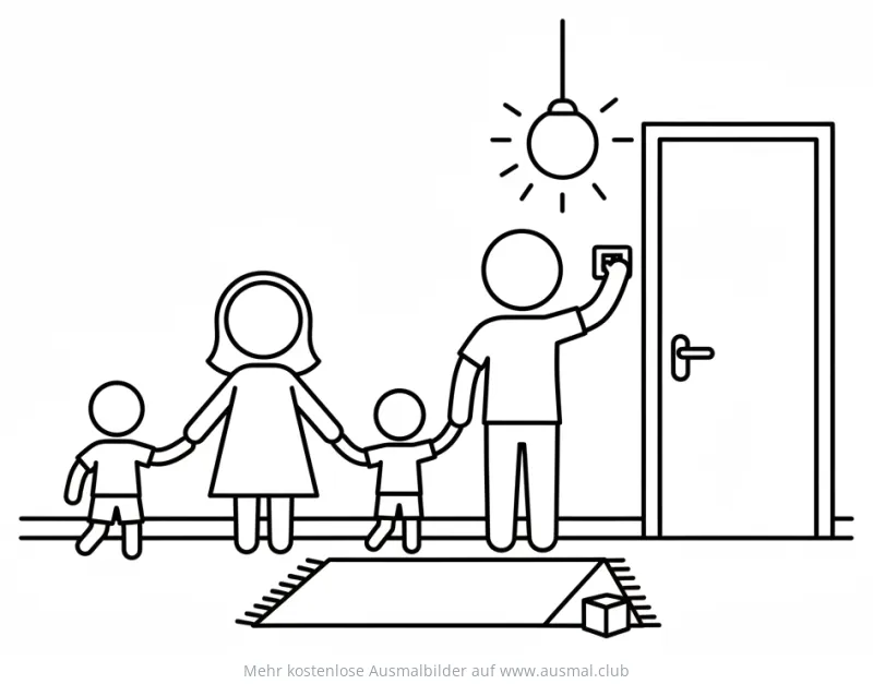 Familie schaltet Licht aus Ausmalbild