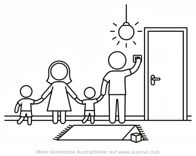 Familie schaltet Licht aus Ausmalbild