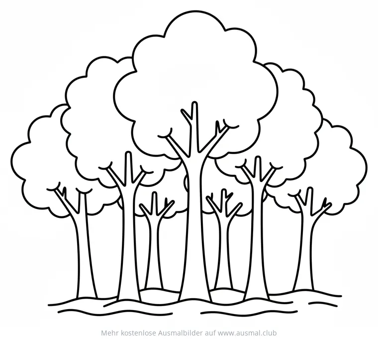Wald mit Bäumen Ausmalbild