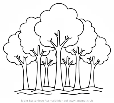 Wald mit Bäumen Ausmalbild