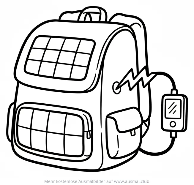 Solar Rucksack Ausmalbild lädt elektronisches Gerät