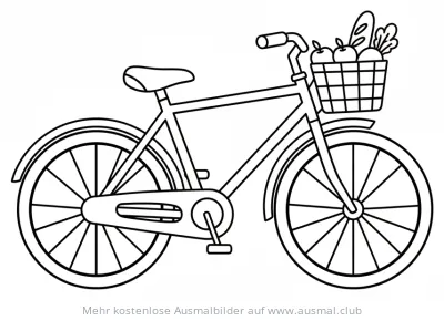 Fahrrad mit Einkaufskorb voller Lebensmittel Ausmalbild