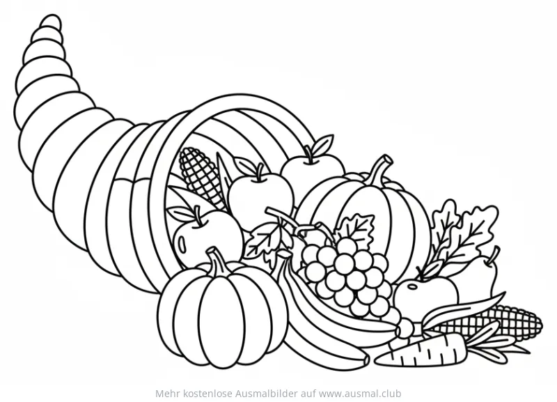 Füllhorn mit Obst und Gemüse Ausmalbild