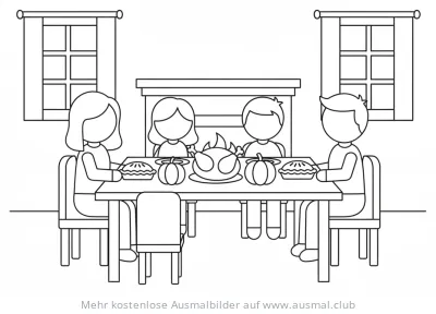 Familie beim Erntedankfest-Essen Ausmalbild