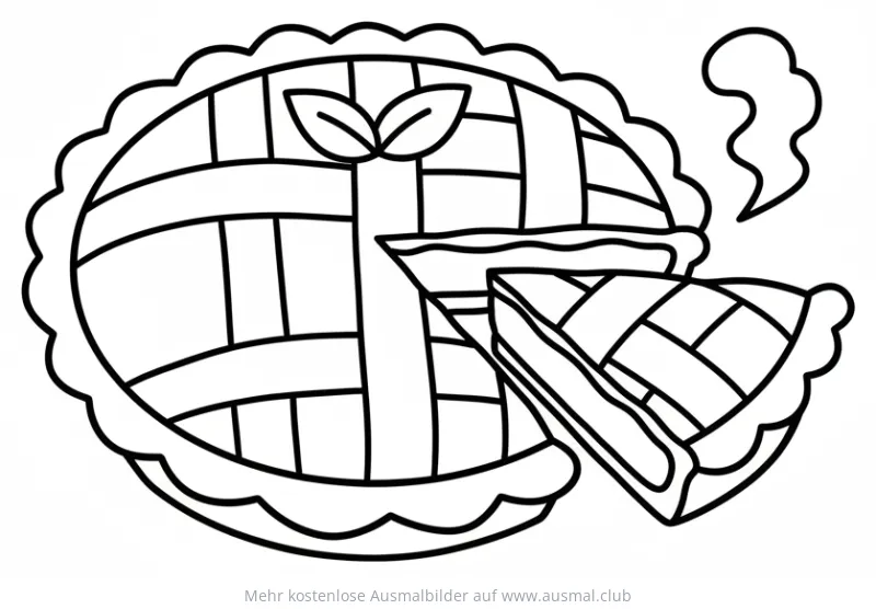 Apfelkuchen Ausmalbild mit einem Stück Kuchen