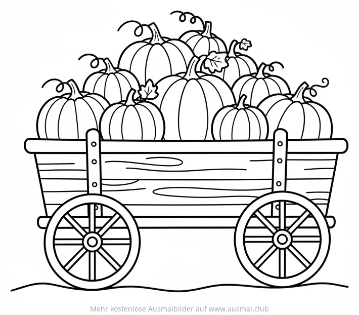 Kürbiswagen Ausmalbild mit vielen Kürbissen