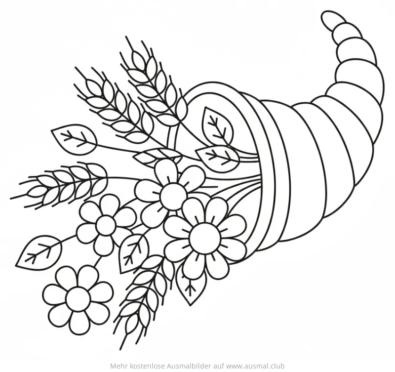 Füllhorn mit Blumen und Getreide Ausmalbild