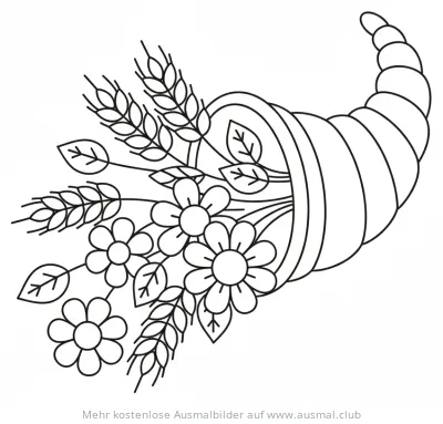 Füllhorn mit Blumen und Getreide Ausmalbild