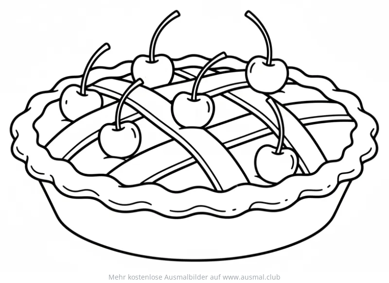 Kirschkuchen Ausmalbild mit Kirschen