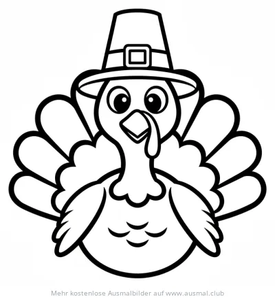 Truthahn mit Pilgrimhut Ausmalbild für Erntedank