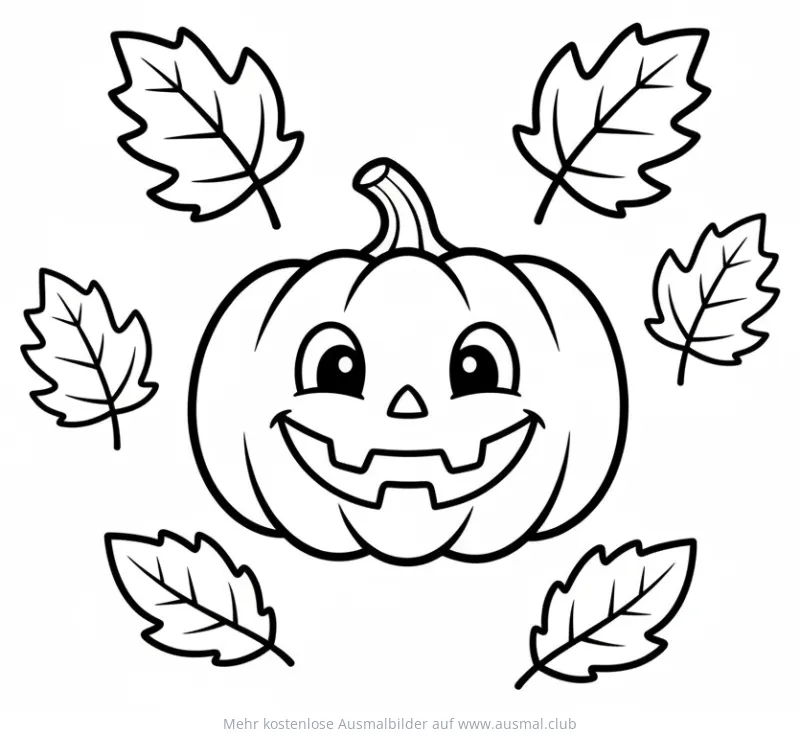 Lachender Kürbis mit Blättern Ausmalbild