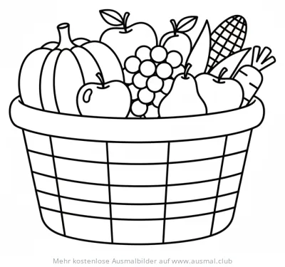 Erntekorb mit Obst und Gemüse Ausmalbild