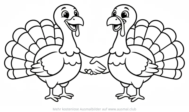 Zwei Truthähne geben sich die Hand Ausmalbild