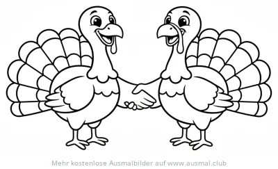 Zwei Truthähne geben sich die Hand Ausmalbild