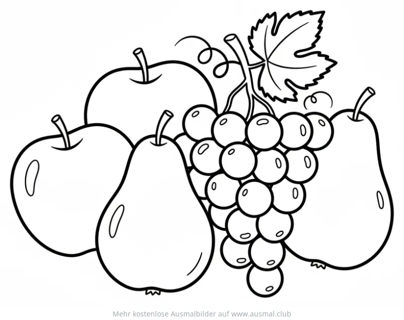 Obstkorb mit Äpfeln, Birnen und Trauben Ausmalbild