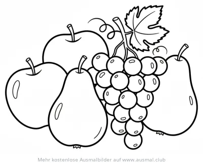 Obstkorb mit Äpfeln, Birnen und Trauben Ausmalbild