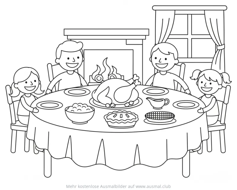 Familie beim Ernteessen Ausmalbild