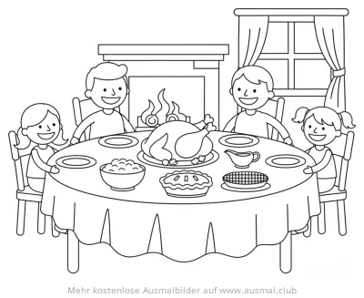 Familie beim Ernteessen Ausmalbild