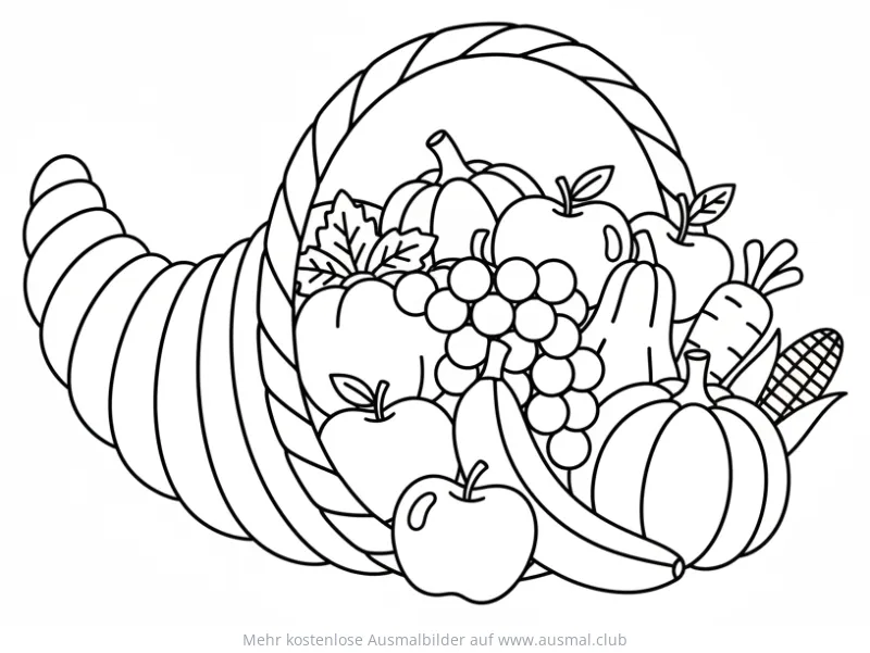 Füllhorn mit Gemüse und Früchten Ausmalbild