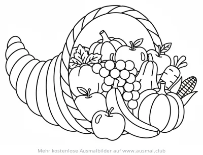 Füllhorn mit Gemüse und Früchten Ausmalbild