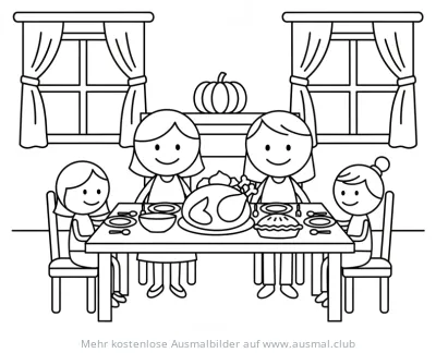 Familie beim Erntedankfestessen Ausmalbild