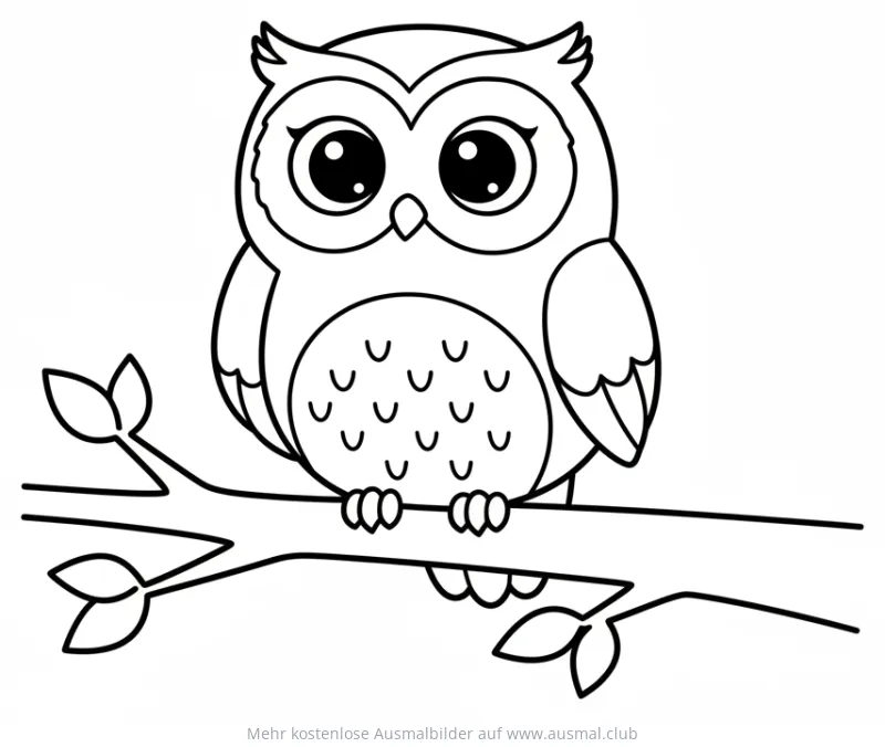 Eule sitzt auf Ast Ausmalbild