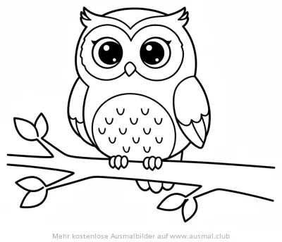 Eule sitzt auf Ast Ausmalbild