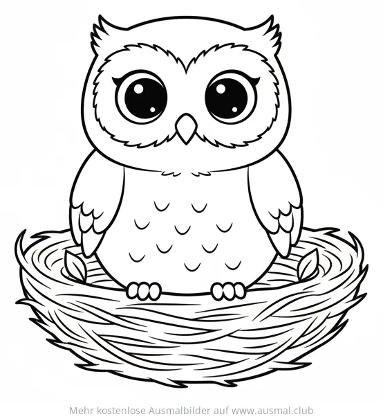 Eulenbaby im Nest Ausmalbild