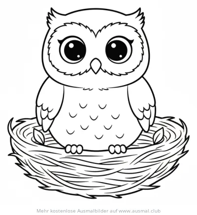 Eulenbaby im Nest Ausmalbild