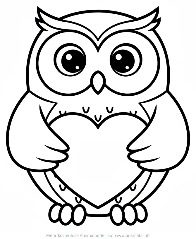 Eule hält ein Herz Ausmalbild
