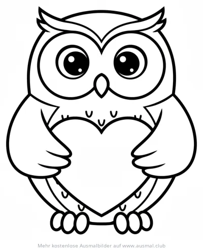 Eule hält ein Herz Ausmalbild