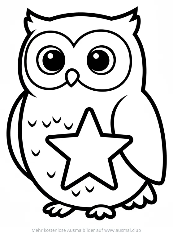Niedliche Eule hält einen Stern Ausmalbild