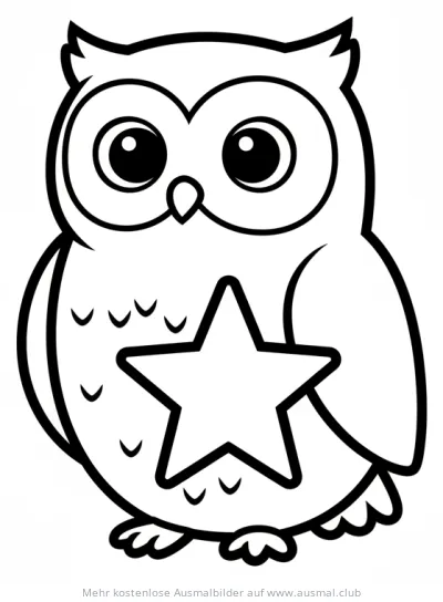 Niedliche Eule hält einen Stern Ausmalbild